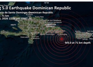 Se registra sismo de magnitud 5.0 al este de República Dominicana
